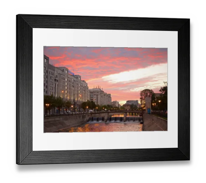 Framed Print : Sunset at Dambovita river in Bucharest, Romania
