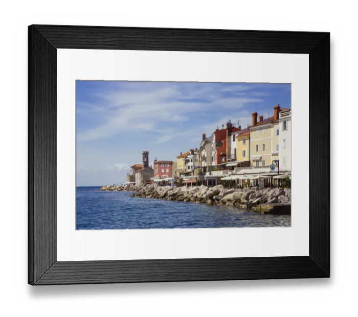 Framed Print : Piran lighthouse and houses at the waterfront Framed Print : Piran lighthouse and houses at the waterfront