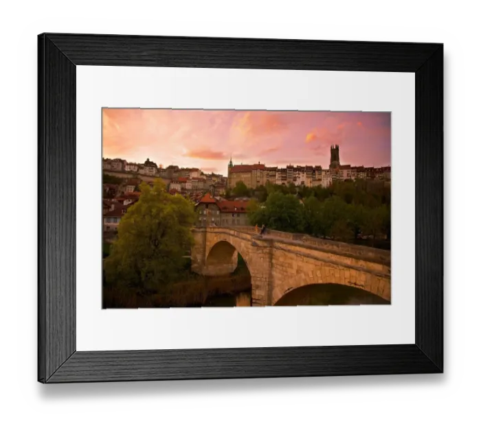 Framed Print : Dramatic sunset in Fribourg, Switzerland