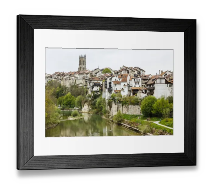 Framed Print : Fribourg townscape near Saane river, Fribourg Canton, Switzerland Framed Print : Fribourg townscape near Saane river, Fribourg Canton, Switzerland
