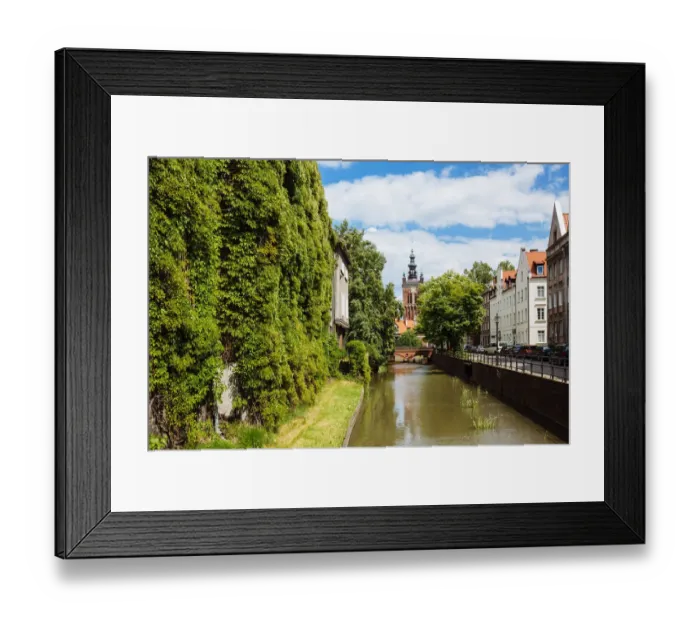 Framed Print : Traditional historic houses covered with ivy on a canal in the old town of Gdansk, Poland Framed Print : Traditional historic houses covered with ivy on a canal in the old town of Gdansk, Poland