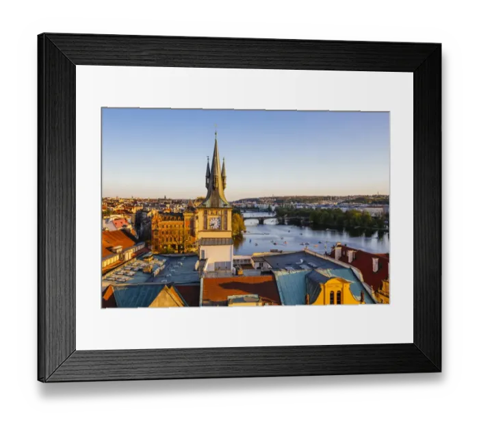 Framed Print : Prague skyline with Clock Tower and Vltava River, Czech Republic Framed Print : Prague skyline with Clock Tower and Vltava River, Czech Republic