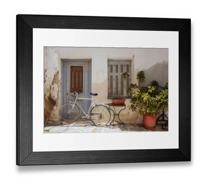 Framed Print : Bike near old house in Naxos town, Naxos, Greece Framed Print : Bike near old house in Naxos town, Naxos, Greece