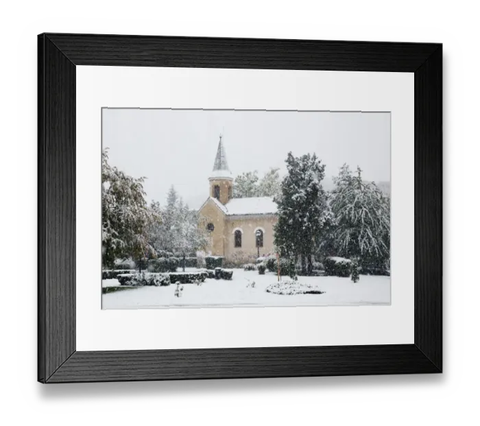 Framed Print : Church in Brasov during heavy snow, Romania Framed Print : Church in Brasov during heavy snow, Romania