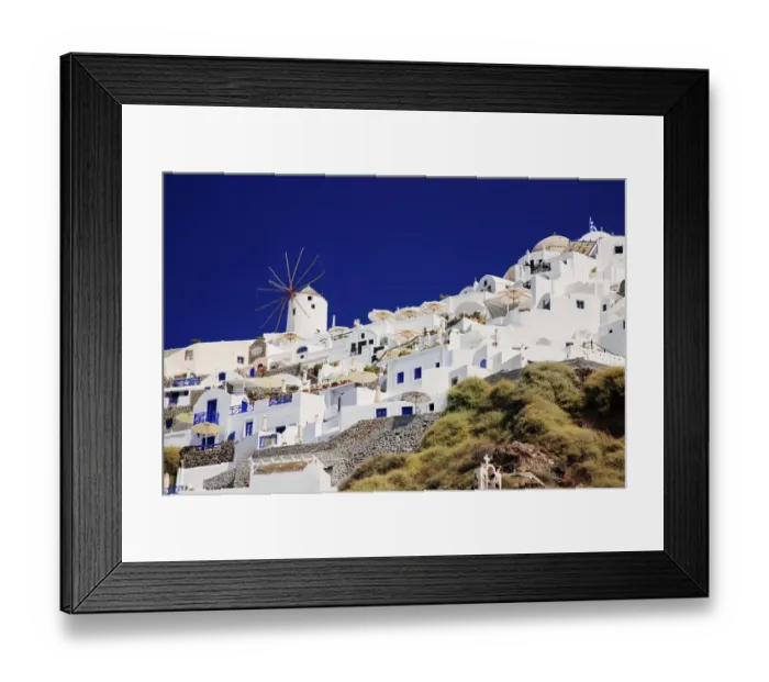 Framed Print : Windmill and white houses in Santorini, Greece Framed Print : Windmill and white houses in Santorini, Greece