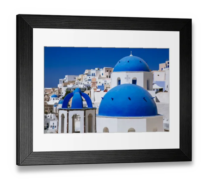 Framed Print : Blue dome of church in Oia village, Santorini Framed Print : Blue dome of church in Oia village, Santorini