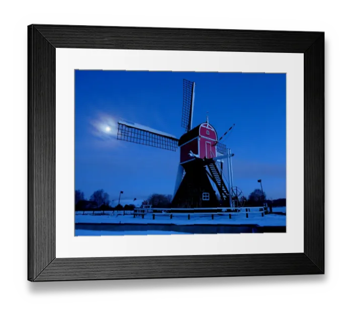 Framed Print : Windmill on a winter evening, the Netherlands