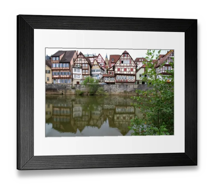 Framed Print : Half-timbered houses reflected, SchwAÔé¼bisch Hall, Germany Framed Print : Half-timbered houses reflected, SchwAÔé¼bisch Hall, Germany
