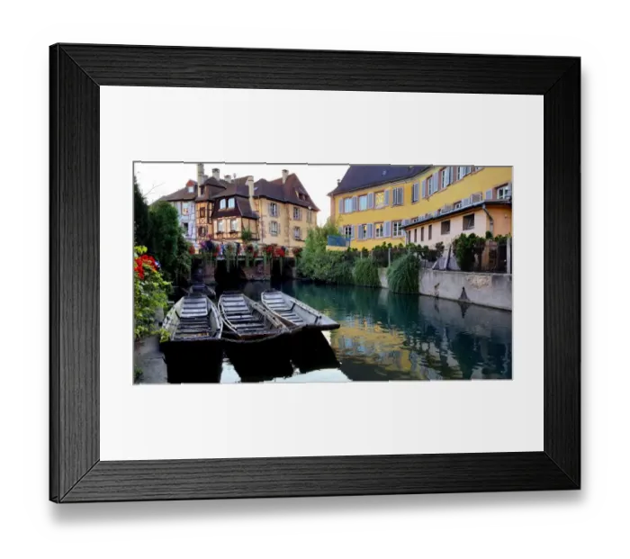 Framed Print : La Petite Venise (Little Venice) with moored excursion boats, Colmar, Alsace, France