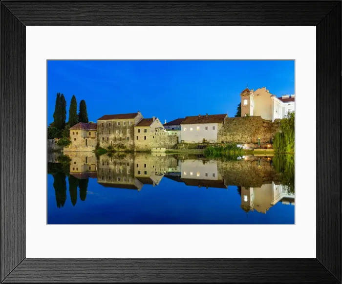 Framed Print : Trebinje reflected in the TrebiAanjica river at night, Bosnia and Herzegovina Framed Print : Trebinje reflected in the TrebiAanjica river at night, Bosnia and Herzegovina