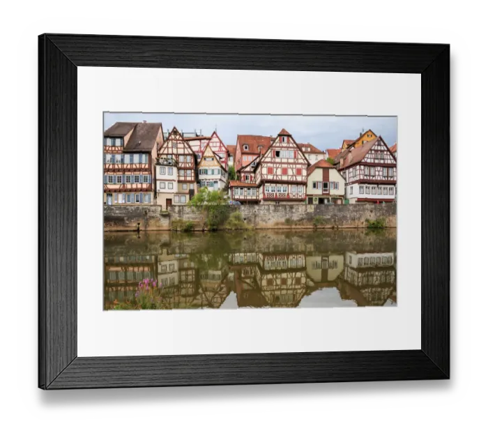 Framed Print : Half-timbered houses reflected, SchwAÔé¼bisch Hall Framed Print : Half-timbered houses reflected, SchwAÔé¼bisch Hall