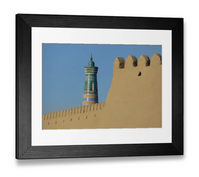 Framed Print : Minaret and old adobe wall of Khiva, Uzbekistan Framed Print : Minaret and old adobe wall of Khiva, Uzbekistan