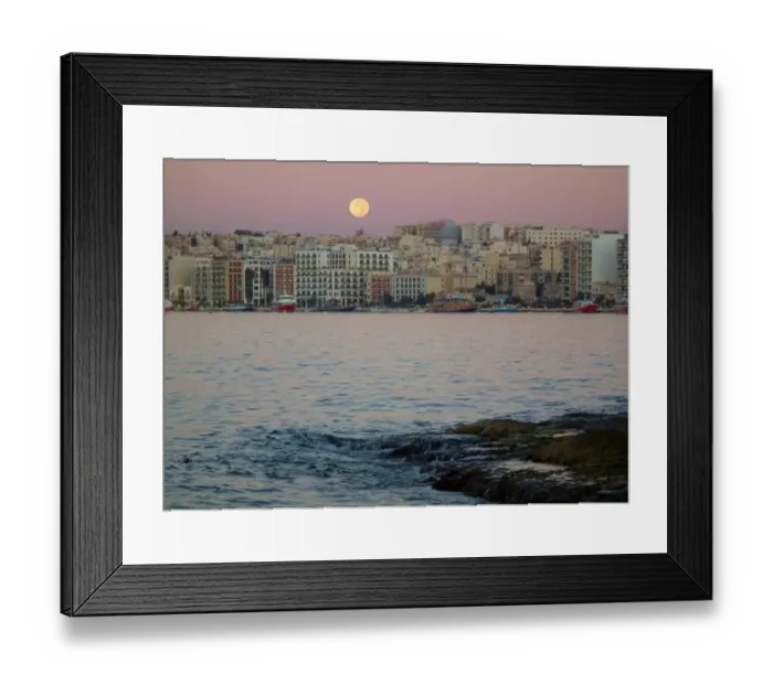 Framed Print : Full moon over Gzira, between Valletta and Sliema