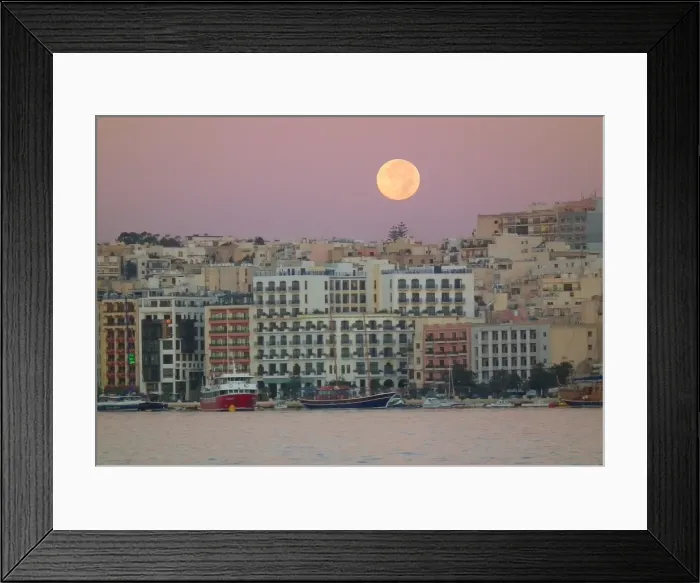 Framed Print : Full moon over Gzira, between Valletta and Sliema Framed Print : Full moon over Gzira, between Valletta and Sliema
