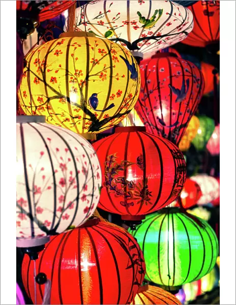 Typical paper lanterns illuminated at night, Hoi An, Vietnam