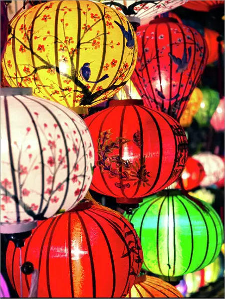 Typical paper lanterns illuminated at night, Hoi An, Vietnam