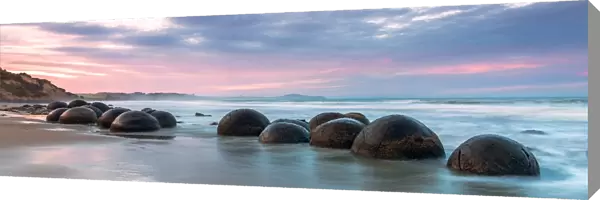 Landscape: Moeraki boulders at sunset, Otago peninsula, New Zealand