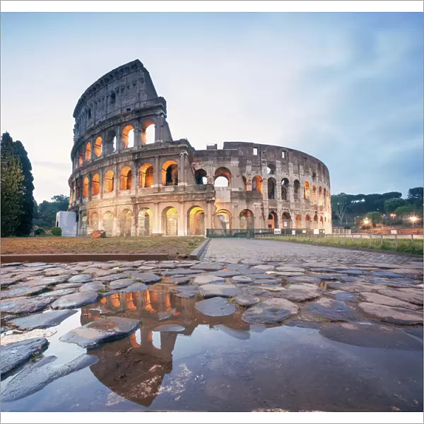 Colosseum reflected at sunrise, Rome, Italy