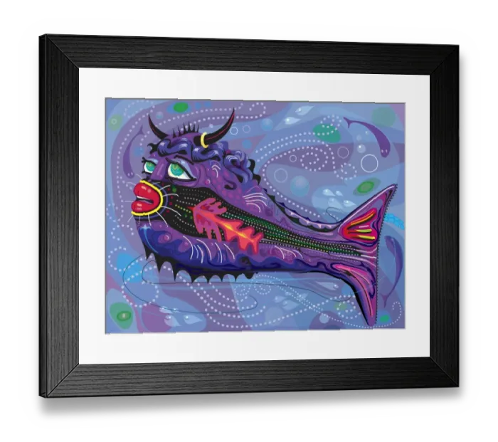 Framed Print : Bull Fish Underwater Imaginery Sealife Illustration Framed Print : Bull Fish Underwater Imaginery Sealife Illustration
