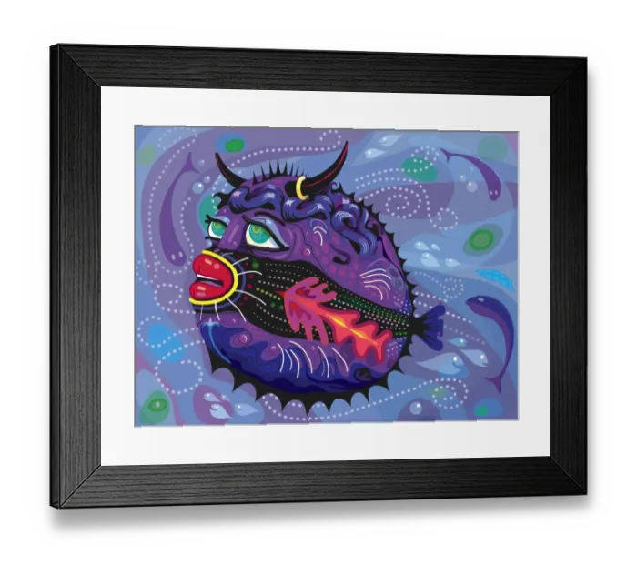 Framed Print : Tropical Blowfish Illustration with Humor Framed Print : Tropical Blowfish Illustration with Humor