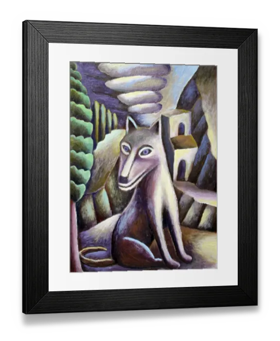 Framed Print : Stylized portrait of dog in landscape Framed Print : Stylized portrait of dog in landscape