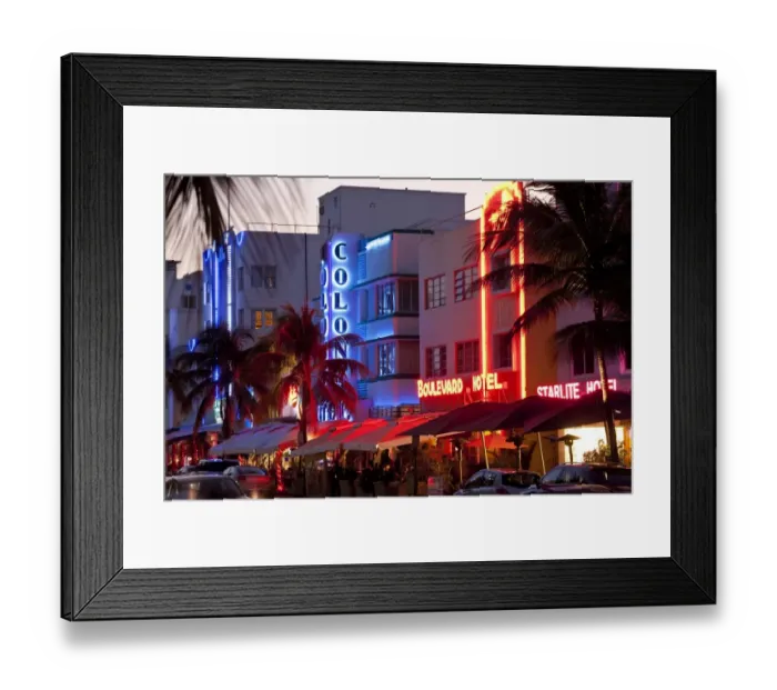 Framed Print : Art Deco Hotels at Dusk, Miami, Florida, USA Framed Print : Art Deco Hotels at Dusk, Miami, Florida, USA
