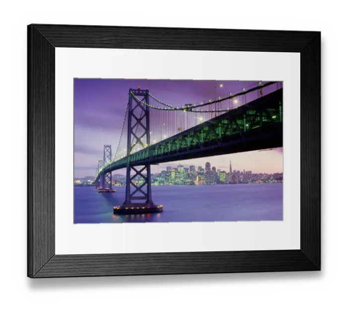 Framed Print : USA, California, San Francisco, Oakland Bay Bridge illuminated at dusk Framed Print : USA, California, San Francisco, Oakland Bay Bridge illuminated at dusk
