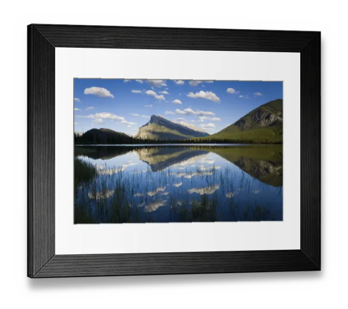 Framed Print : Mountains and clouds reflecting in lake Framed Print : Mountains and clouds reflecting in lake