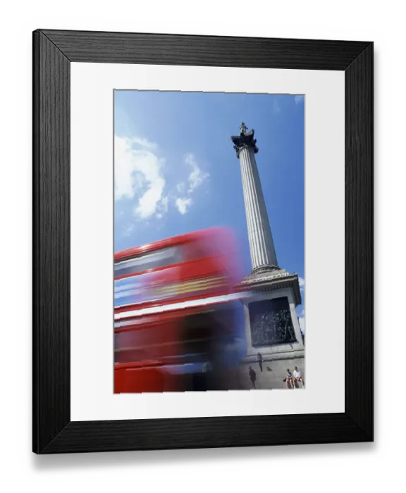 Framed Print : Double Decker Bus Driving past Nelsons Column on Trafalgar Square, Tourists Sitting on Steps, London, UK Framed Print : Double Decker Bus Driving past Nelsons Column on Trafalgar Square, Tourists Sitting on Steps, London, UK