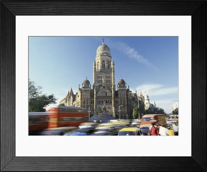 Framed Print : Victoria Railway Station and Busy Traffic, Bombay, India