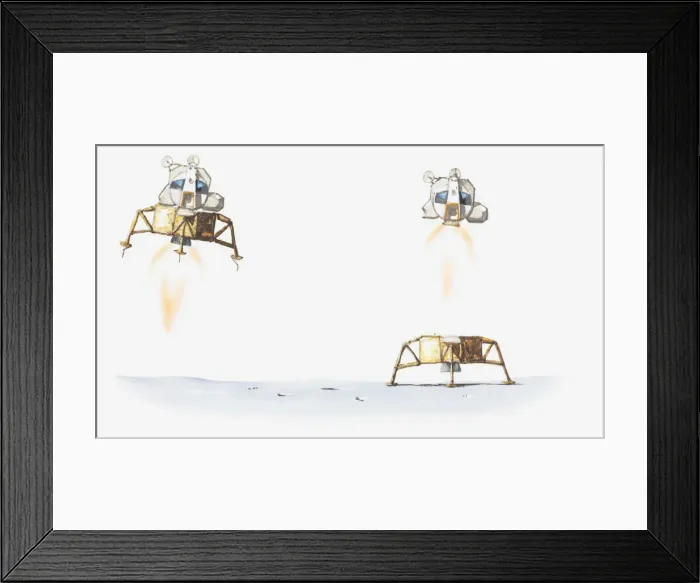 Framed Print : Illustration of lunar module dropping down to the Moon Framed Print : Illustration of lunar module dropping down to the Moon