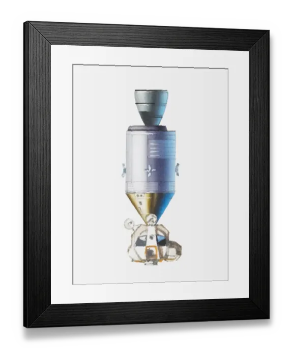 Framed Print : Illustration of Apollo lunar module, command module and service module Framed Print : Illustration of Apollo lunar module, command module and service module