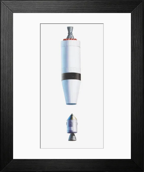 Framed Print : Illustration of command module and service module turning to join onto lunar module and pull it out of rocket Framed Print : Illustration of command module and service module turning to join onto lunar module and pull it out of rocket