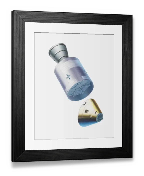 Framed Print : Illustration of command module dropping off and falling to Earth