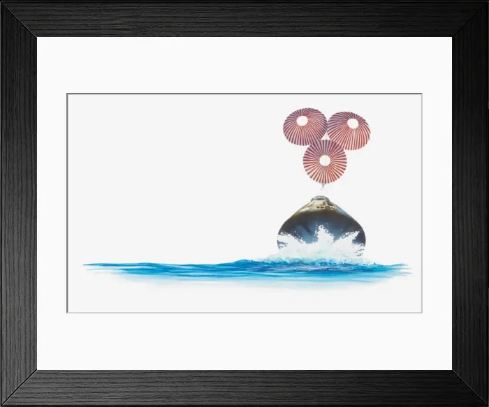 Framed Print : Illustration of Apollo command module landing in sea