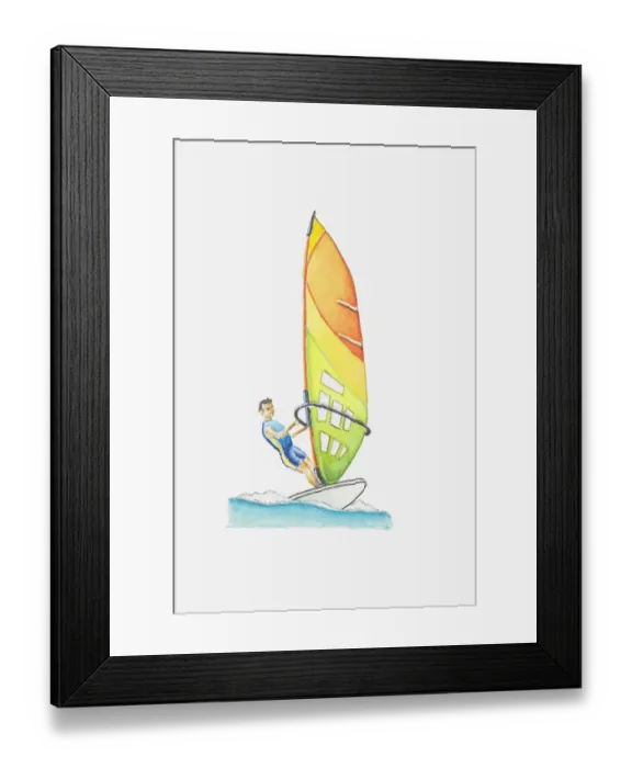 Framed Print : Illustration of man windsurfing at sea Framed Print : Illustration of man windsurfing at sea