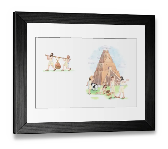Framed Print : Illustration of a bible scene, Genesis 11, Tower of Babel Framed Print : Illustration of a bible scene, Genesis 11, Tower of Babel
