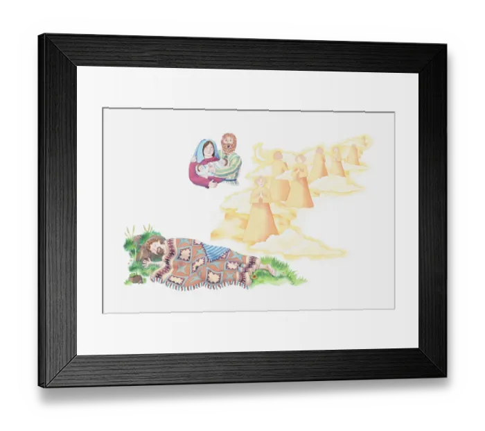 Framed Print : Illustration of a bible scene, Genesis 28, Jacobs ladder, Jacob dreams of angels descending and ascending steps to Heaven Framed Print : Illustration of a bible scene, Genesis 28, Jacobs ladder, Jacob dreams of angels descending and ascending steps to Heaven