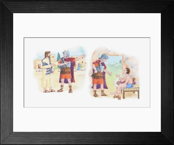 Framed Print : Illustration of a bible scene, Matthew 8, Jesus heals a Roman soldiers servant Framed Print : Illustration of a bible scene, Matthew 8, Jesus heals a Roman soldiers servant