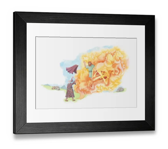 Framed Print : Illustration of a bible scene, 2 Kings 2, Elijah ascends to heaven on a chariot of fire Framed Print : Illustration of a bible scene, 2 Kings 2, Elijah ascends to heaven on a chariot of fire