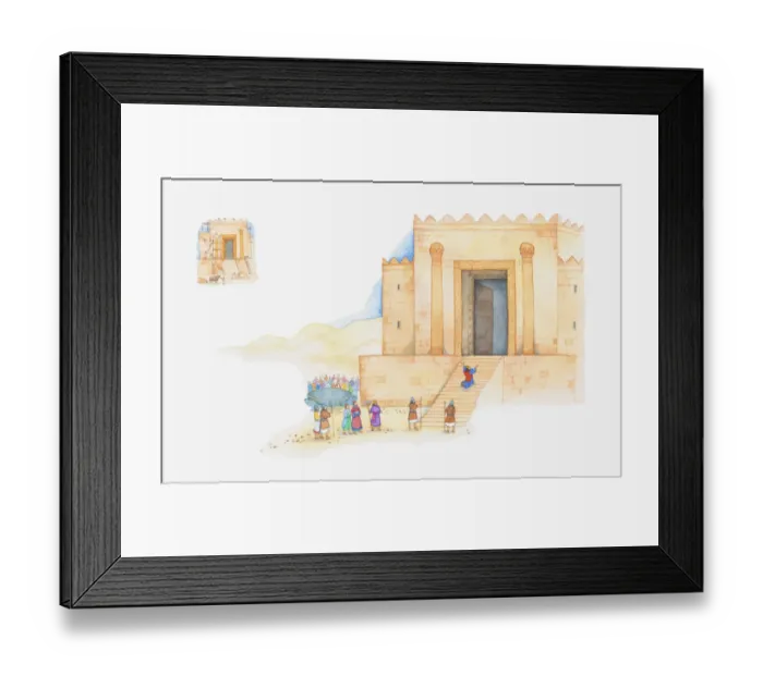 Framed Print : Illustration of a bible scene, 1 Kings 6, 8, King Solomon builds the first Temple to God in Jerusalem