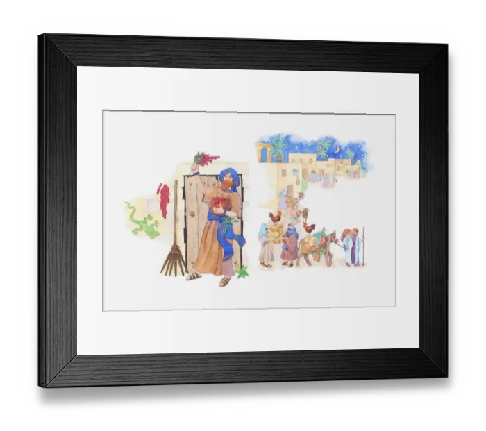 Framed Print : Illustration of a bible scene, Exodus 12, Passover, Moses instructs Gods people how to keep safe and the pharaoh agrees to let them leave Egypt Framed Print : Illustration of a bible scene, Exodus 12, Passover, Moses instructs Gods people how to keep safe and the pharaoh agrees to let them leave Egypt