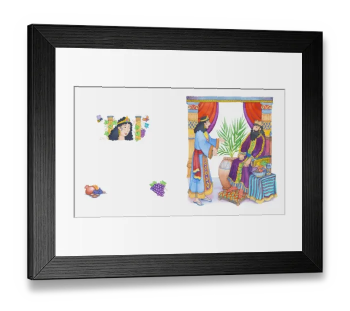 Framed Print : Illustration of a bible scene, Esther 5-8: Queen Esther persuades King Ahasuerus to help the Jews Framed Print : Illustration of a bible scene, Esther 5-8: Queen Esther persuades King Ahasuerus to help the Jews
