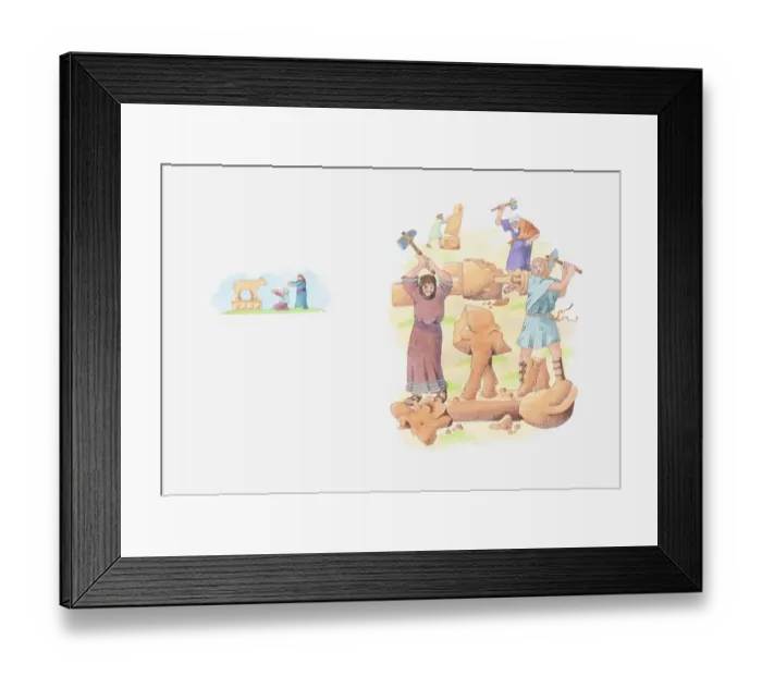 Framed Print : Illustration of a bible scene, 2 Kings 18, King Hezekiah of Judah destroys all idols Framed Print : Illustration of a bible scene, 2 Kings 18, King Hezekiah of Judah destroys all idols
