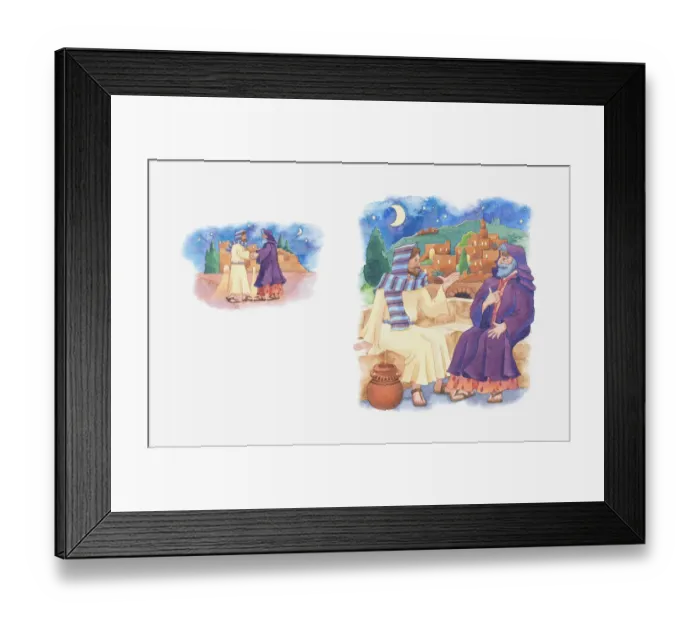 Framed Print : Illustration of a bible scene, John 3, Nicodemus meets Jesus Framed Print : Illustration of a bible scene, John 3, Nicodemus meets Jesus