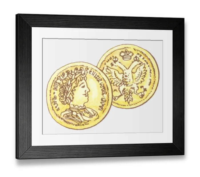 Framed Print : Illustration of Russian Imperial coin showing Russian Imperial coat of arms and on the obverse Peter the Great Framed Print : Illustration of Russian Imperial coin showing Russian Imperial coat of arms and on the obverse Peter the Great