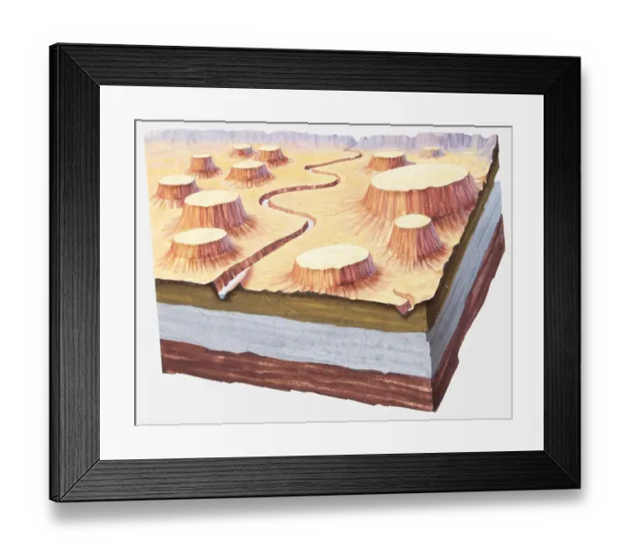 Framed Print : Cross-section illustration of Grand Canyon landscape a million of years ago Framed Print : Cross-section illustration of Grand Canyon landscape a million of years ago