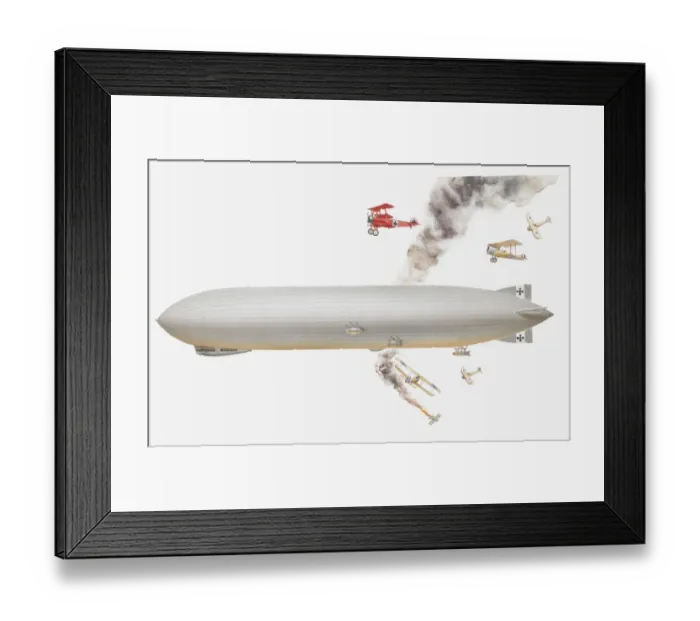 Framed Print : Illustration of Zeppelin airship and Fokker triplane (1st World War aviation) Framed Print : Illustration of Zeppelin airship and Fokker triplane (1st World War aviation)