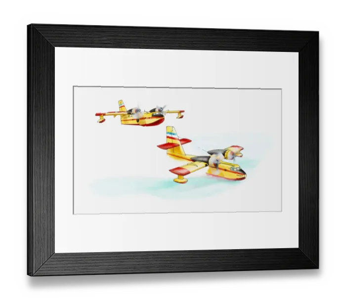 Framed Print : Illustration of Canadair CL-215 (Scooper) firefighting plane in mid-air and picking up water Framed Print : Illustration of Canadair CL-215 (Scooper) firefighting plane in mid-air and picking up water
