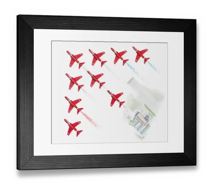 Framed Print : Illustration of Red Arrow planes flying in formation Framed Print : Illustration of Red Arrow planes flying in formation